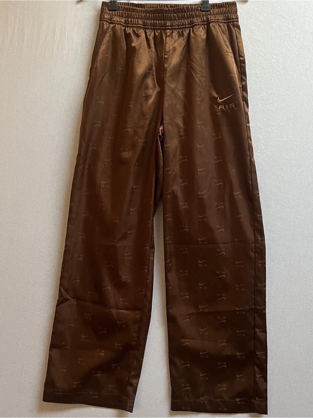 Nike Air Brown Satin Monogram Wide Leg Joggers Size Small